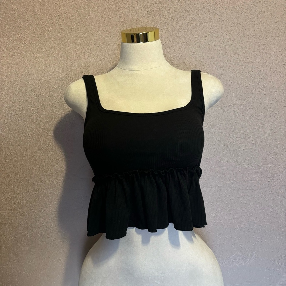 Forever 21 Black Ruffle Crop Top, size S